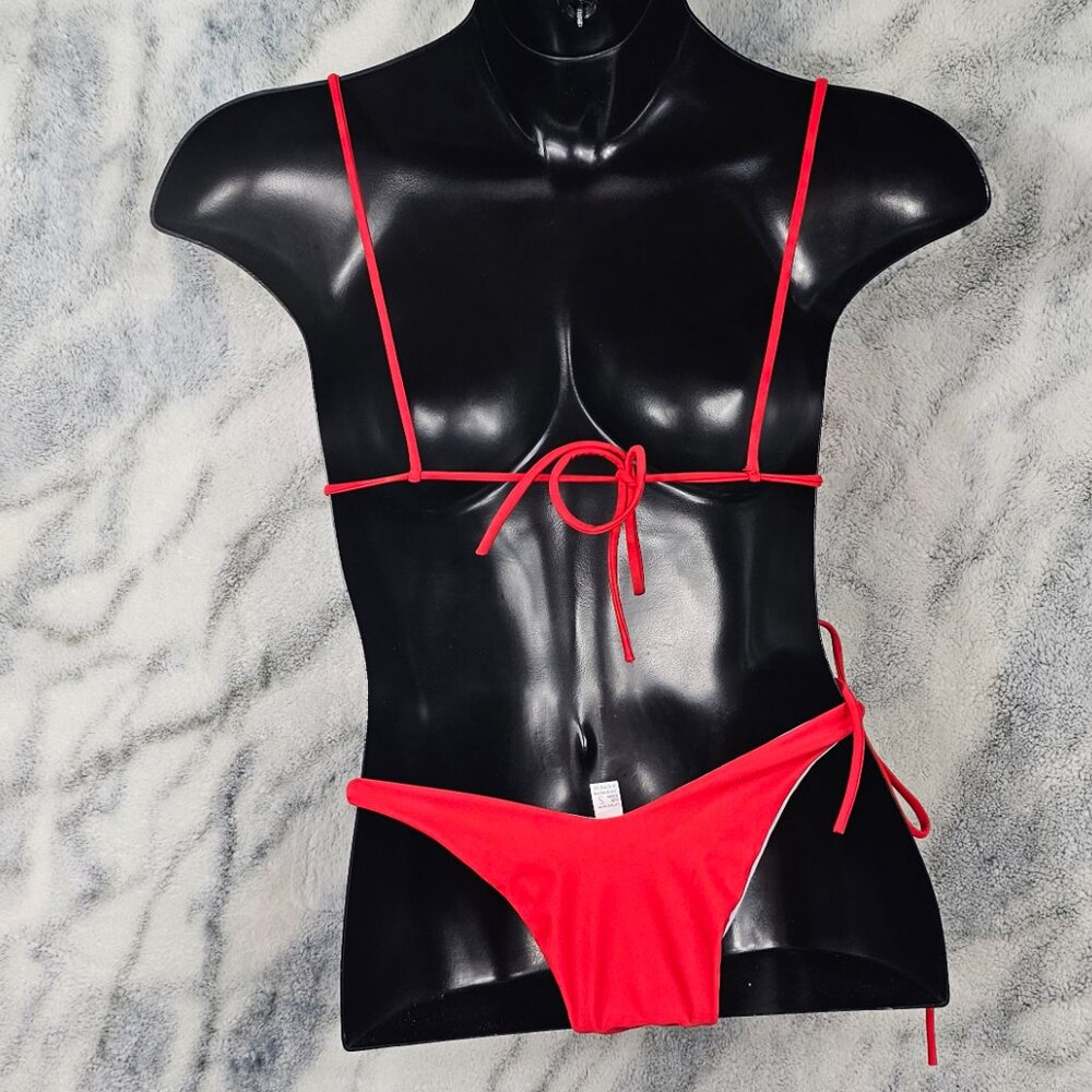 Set of 2 Dolls Kill Size Small Neon Green/Red Strappy Bikini Multi-Way Straps - Picture 6 of 12